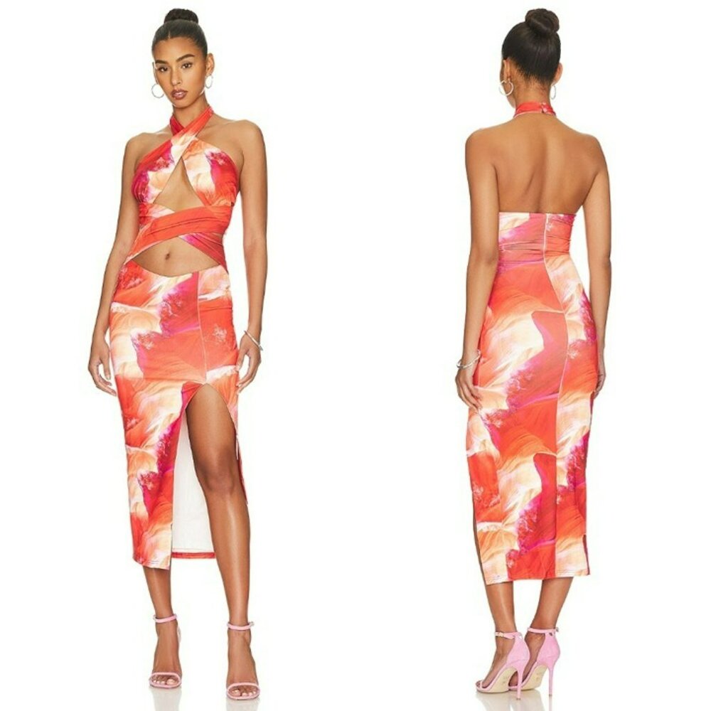 Superdown Pixie Halter Midi Dress - Pink Multi - image 1